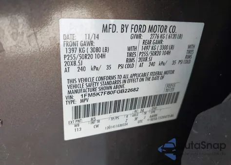 2015 Ford Explorer Limited from USA, damaged, VIN 1FM5K7F80FGB22682